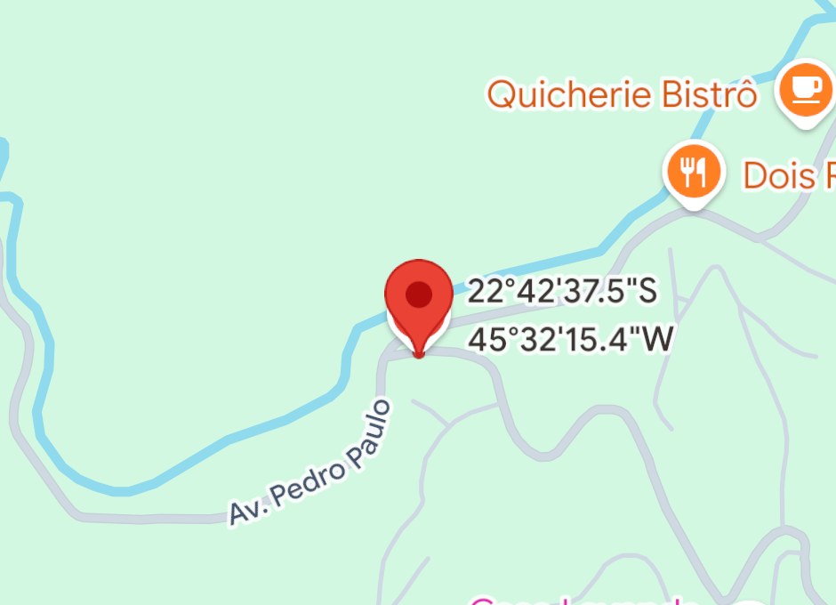 Mapa com o pino da base da Quadri na Montanha na Av. Pedro Paulo, em Campos do Jordão